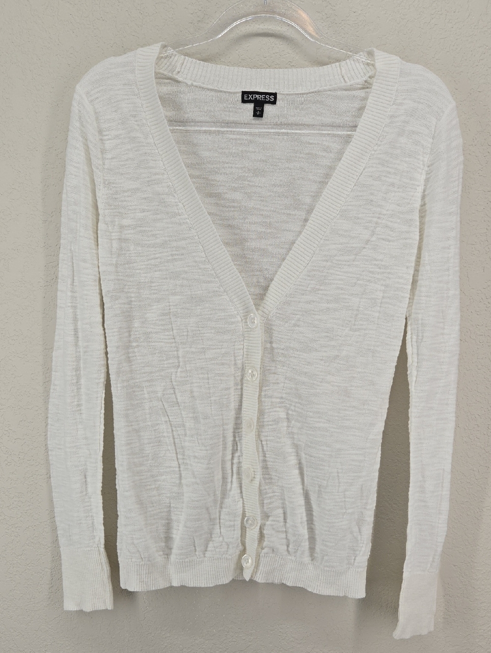 Express Cream White V-Neck Button-Front Cardigan Size Small
